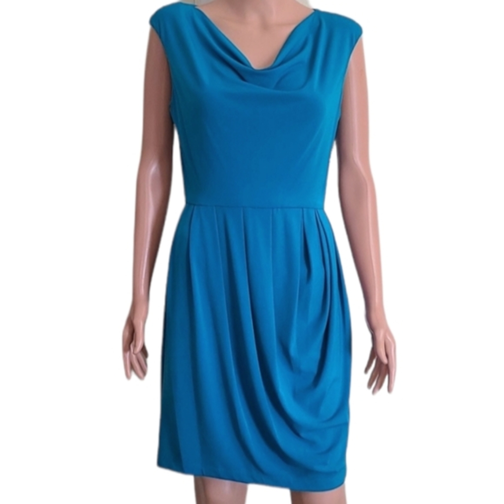 Marvin Richards Women's dress Fit and flare Cowl Neck sleeveless  Turquoise Sz 6